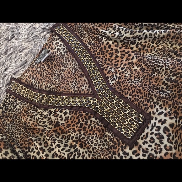 🐆🖤Sheer Leopard Print Top w/Leather/Chain Deco - Picture 2 of 8